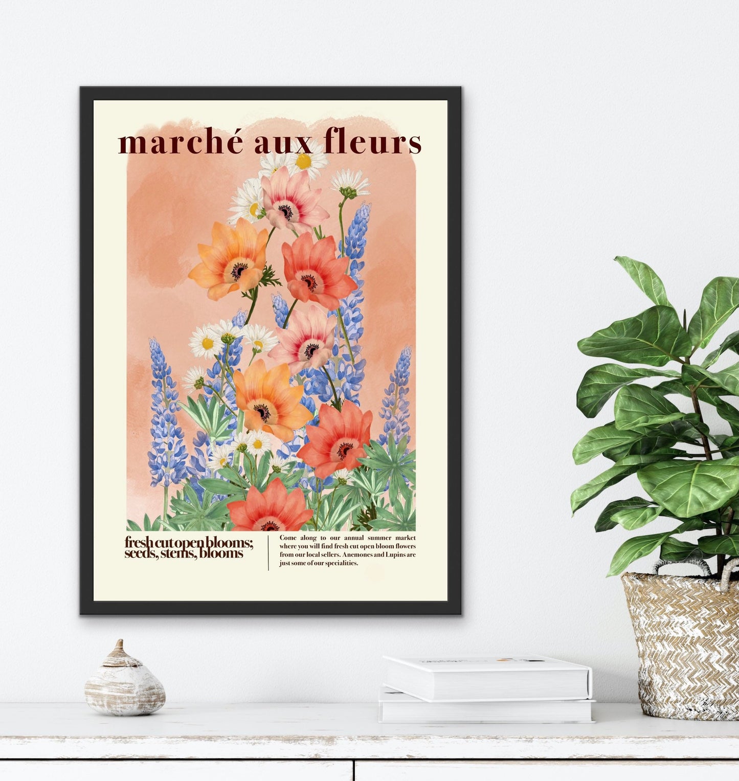 Peach Flower Market | Unframed