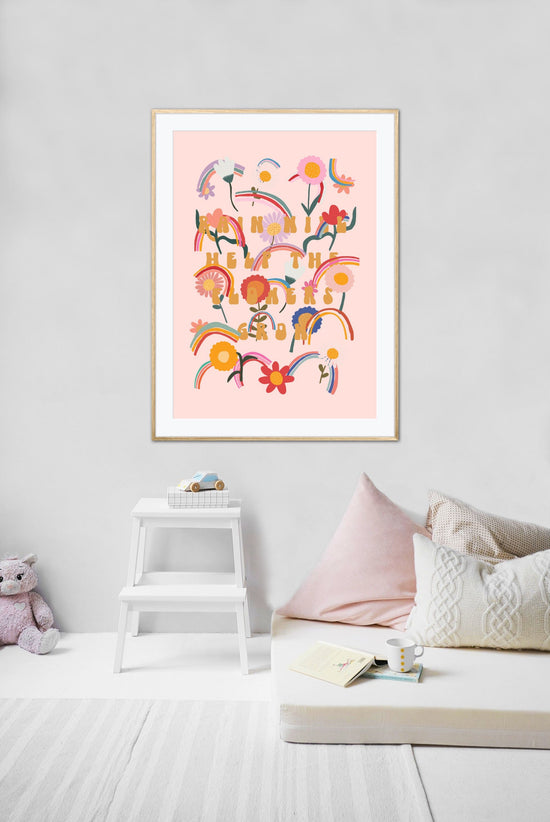 Flowers Grow / Rain / Nursery Art / Kids Room / Art / Print / Gifts / kids / Rainbow / Colour Pop / Bright / Flowers / floral / Colourful