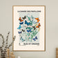 Vintage Butterfly Art Print, Butterfly Art Sketch, French Art Print, Butterflies and Flowers Print, A5, A4, A3, Blue And Orange Art Print,