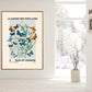 Vintage Butterfly Art Print, Butterfly Art Sketch, French Art Print, Butterflies and Flowers Print, A5, A4, A3, Blue And Orange Art Print,