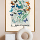 Vintage Butterfly Art Print, Butterfly Art Sketch, French Art Print, Butterflies and Flowers Print, A5, A4, A3, Blue And Orange Art Print,