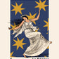 Moon Dance, Moon Goddess Print, French Art Print, Vintage Art Print, Luna Stars Print, Bedroom, A5, A4, A3, A2, A1, A0, Pink, Boho,