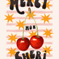 Merci mon Cheri, French Art Print, Cherry, Red and Pink Print, Kitchen Colourful Print, Quirky Art Print, Kids Room Print,