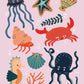 Under the Sea, kids cute ocean print, cute bathroom print, colourful bathroom print, Octopus print, hand drawn bathroom print, sea horse,