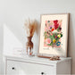 Vintage Flower Print, Flower Print, French Art Print, Floral Print, Botanical Print, Bedroom, Gallery,A5, A4, A3, A2, A1, A0, pink, colour,