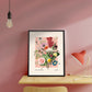 Vintage Flower Print, Flower Print, French Art Print, Floral Print, Botanical Print, Bedroom, Gallery,A5, A4, A3, A2, A1, A0, pink, colour,
