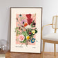 Vintage Flower Print, Flower Print, French Art Print, Floral Print, Botanical Print, Bedroom, Gallery,A5, A4, A3, A2, A1, A0, pink, colour,