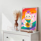 Bright Funky Kids Print, Rainbow Lucky Cat, Kids Art Prints, Good Luck Art Print, Colourful Rainbow Poster, A5, A4, A3 Kids Wall Art,