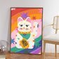 Bright Funky Kids Print, Rainbow Lucky Cat, Kids Art Prints, Good Luck Art Print, Colourful Rainbow Poster, A5, A4, A3 Kids Wall Art,