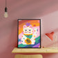 Bright Funky Kids Print, Rainbow Lucky Cat, Kids Art Prints, Good Luck Art Print, Colourful Rainbow Poster, A5, A4, A3 Kids Wall Art,