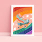 Bright Funky Kids Print, Kids Rainbow Room, Kids Art Prints, Fun Art Print, Colourful Rainbow Poster, A5, A4, A3 Kids Wall Art,
