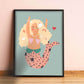 Kids cute mermaid print, Mermaid Bedroom, colourful kids print, mermaid kids, hand drawn kids print, little girl bedroom, gifts for her,