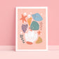 Shello There, Funky Kids Print, Pretty Kids Print, Kids Art Prints, Mermaid Art Print, Colourful Rainbow Poster, A5, A4, A3 Kids Wall Art,