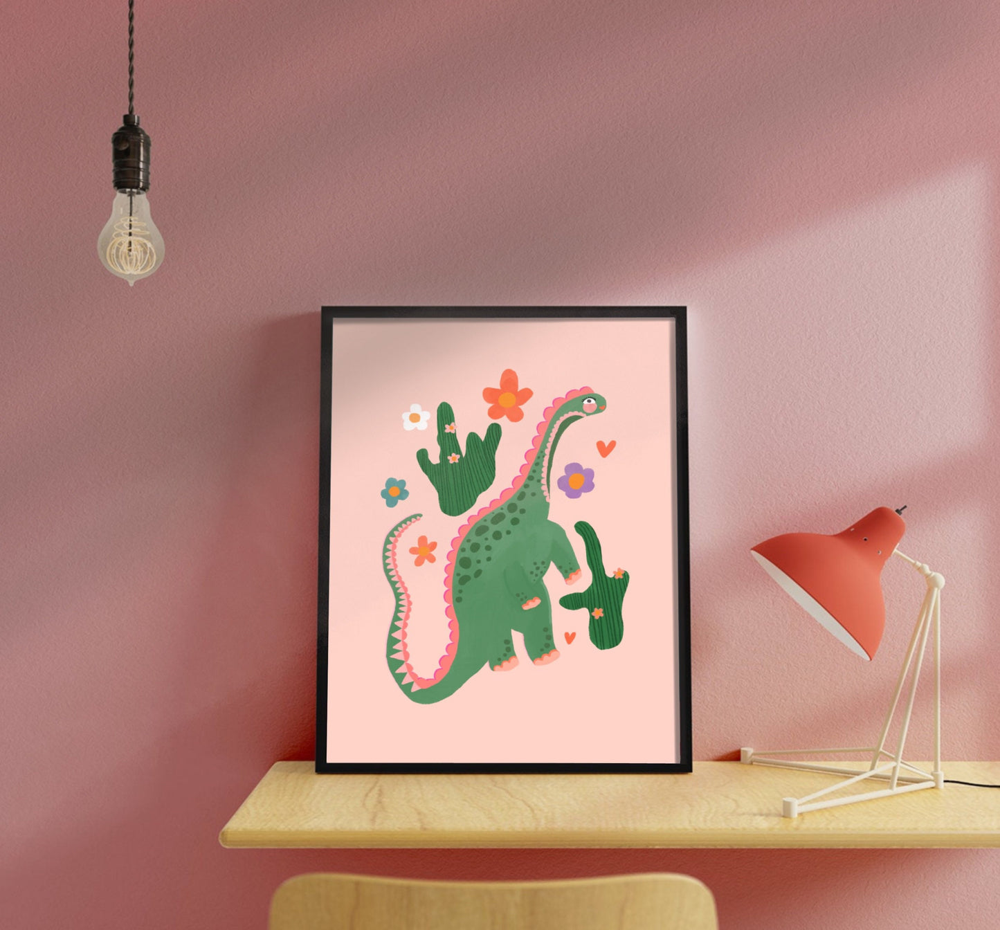 Cute Dino / Girls Dinosaur Print / Pink Dino / Nursery Art / Kids Room / Art / Print / Gifts for Her / kids / Rainbow / Colour Pop / Bright