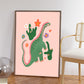 Cute Dino / Girls Dinosaur Print / Pink Dino / Nursery Art / Kids Room / Art / Print / Gifts for Her / kids / Rainbow / Colour Pop / Bright