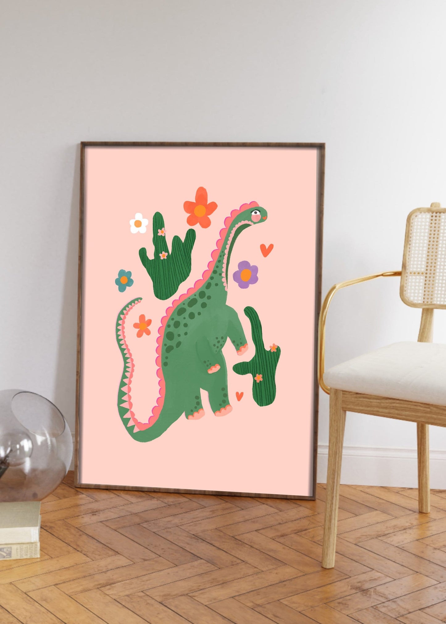 Cute Dino / Girls Dinosaur Print / Pink Dino / Nursery Art / Kids Room / Art / Print / Gifts for Her / kids / Rainbow / Colour Pop / Bright