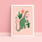 Cute Dino / Girls Dinosaur Print / Pink Dino / Nursery Art / Kids Room / Art / Print / Gifts for Her / kids / Rainbow / Colour Pop / Bright