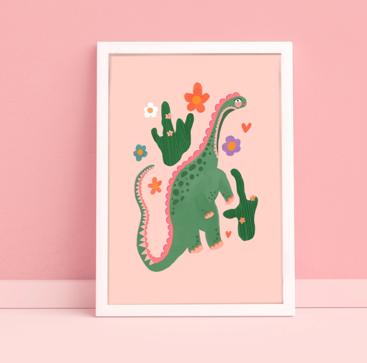 Cute Dino / Girls Dinosaur Print / Pink Dino / Nursery Art / Kids Room / Art / Print / Gifts for Her / kids / Rainbow / Colour Pop / Bright