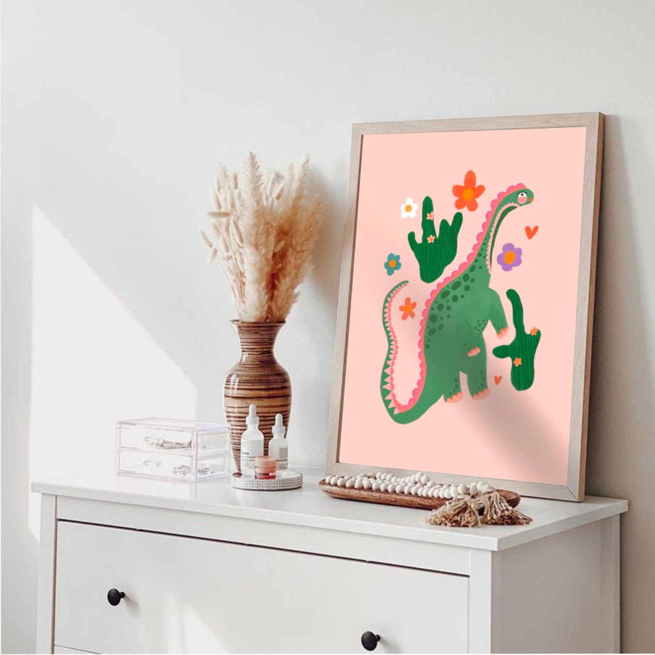 Cute Dino / Girls Dinosaur Print / Pink Dino / Nursery Art / Kids Room / Art / Print / Gifts for Her / kids / Rainbow / Colour Pop / Bright