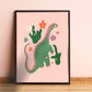 Cute Dino / Girls Dinosaur Print / Pink Dino / Nursery Art / Kids Room / Art / Print / Gifts for Her / kids / Rainbow / Colour Pop / Bright