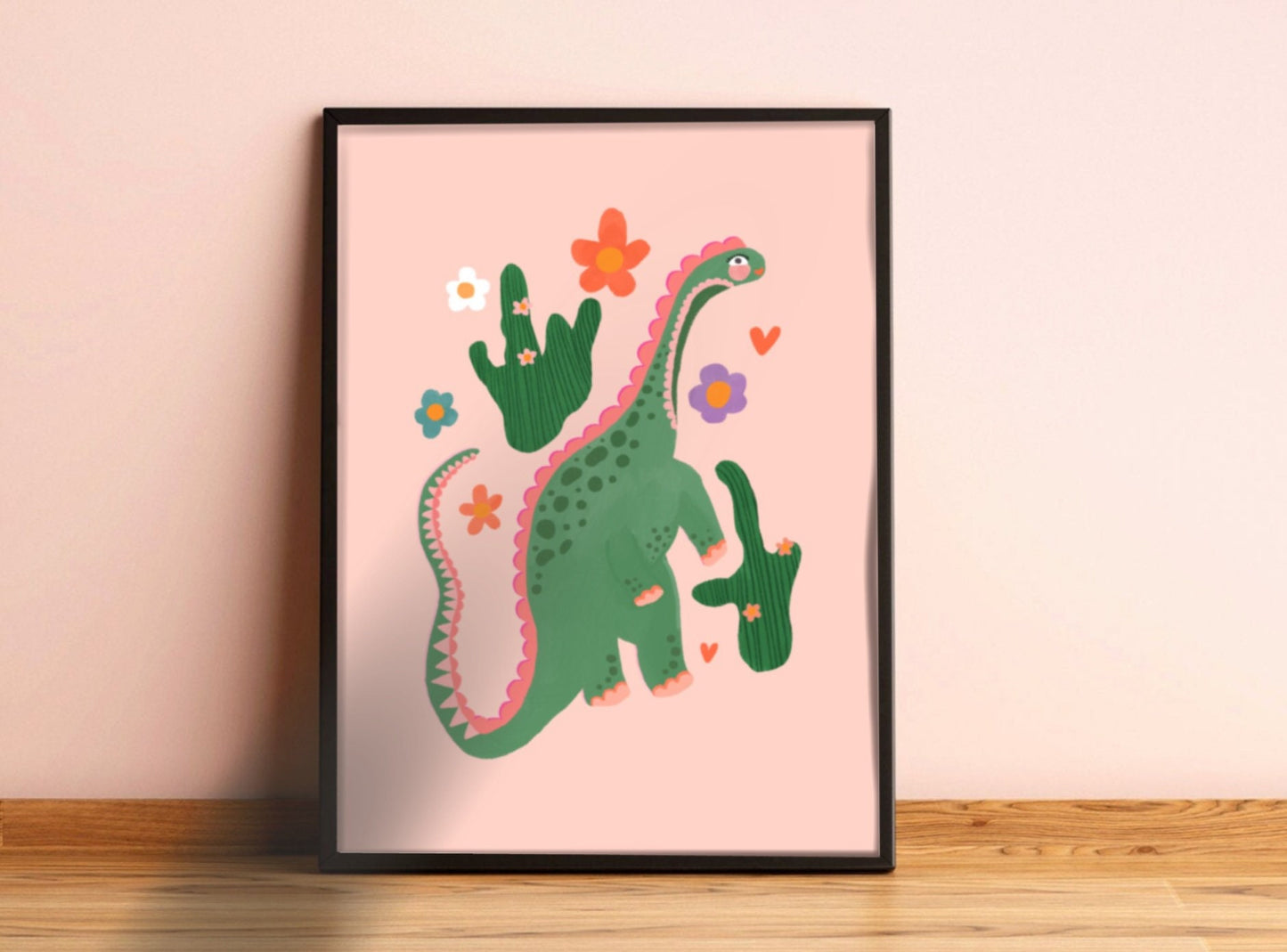 Cute Dino / Girls Dinosaur Print / Pink Dino / Nursery Art / Kids Room / Art / Print / Gifts for Her / kids / Rainbow / Colour Pop / Bright