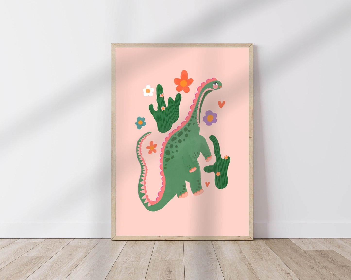 Cute Dino / Girls Dinosaur Print / Pink Dino / Nursery Art / Kids Room / Art / Print / Gifts for Her / kids / Rainbow / Colour Pop / Bright