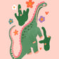 Cute Dino / Girls Dinosaur Print / Pink Dino / Nursery Art / Kids Room / Art / Print / Gifts for Her / kids / Rainbow / Colour Pop / Bright