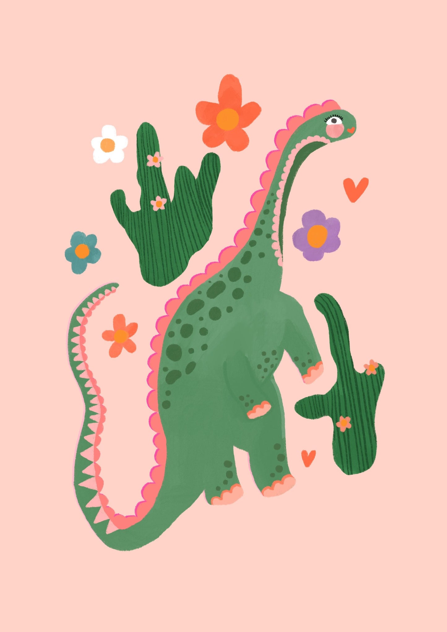 Cute Dino / Girls Dinosaur Print / Pink Dino / Nursery Art / Kids Room / Art / Print / Gifts for Her / kids / Rainbow / Colour Pop / Bright