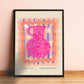 Pink Vase Art Print, Colourful Quirky Handrawn Art, Floral Vase, Colourful Art, Bright Colourful Art Print, Modern Art Print, Gallery Wall,