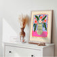 Maximalist Greeen Stripe Floral Vase Art Print, Floral Art Poster, Colourful Art Work, Vibrant Art Print, Flowers in Vase, Pretty Pink Art