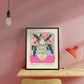 Maximalist Greeen Stripe Floral Vase Art Print, Floral Art Poster, Colourful Art Work, Vibrant Art Print, Flowers in Vase, Pretty Pink Art