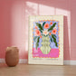 Maximalist Greeen Stripe Floral Vase Art Print, Floral Art Poster, Colourful Art Work, Vibrant Art Print, Flowers in Vase, Pretty Pink Art