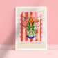 Striped Floral Vase, Colourful Quirky Handrawn Art, Jug, Colourful Art, Bright Colourful Art Print, Modern Art Print, Gallery Wall,
