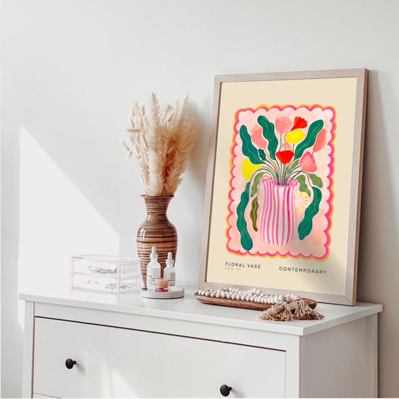 Pink Striped Vase | Unframed