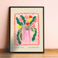 Pink Maximalist Floral Vase, Colourful Quirky Handrawn Art, Jug, Colourful Art, Bright Colourful Art Print, Modern Art Print, Gallery Wall,