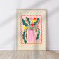 Pink Maximalist Floral Vase, Colourful Quirky Handrawn Art, Jug, Colourful Art, Bright Colourful Art Print, Modern Art Print, Gallery Wall,