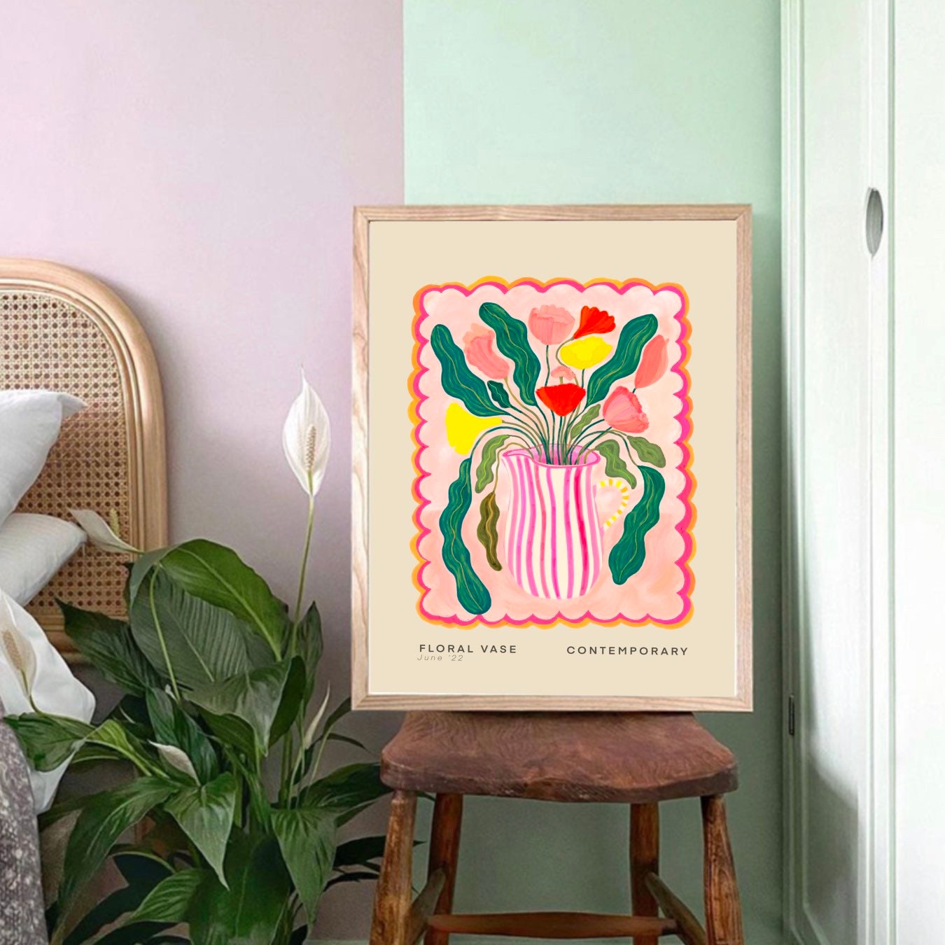 Pink Striped Vase | Unframed