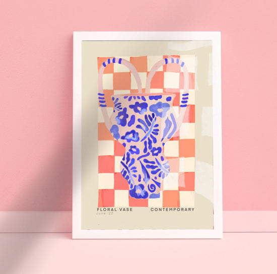 Blue and Peach Vase Art Print | Unframed