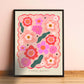 Flower Market, Hand Drawn Abstract Flower Drawing, Floral Art Print, Maximalist Art Print, Colourful Home Decor, Pink Home Decor, Floral Art