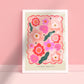 Flower Market, Hand Drawn Abstract Flower Drawing, Floral Art Print, Maximalist Art Print, Colourful Home Decor, Pink Home Decor, Floral Art
