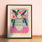 Maximalist Greeen Stripe Floral Vase Art Print, Floral Art Poster, Colourful Art Work, Vibrant Art Print, Flowers in Vase, Pretty Pink Art