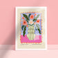 Maximalist Greeen Stripe Floral Vase Art Print, Floral Art Poster, Colourful Art Work, Vibrant Art Print, Flowers in Vase, Pretty Pink Art