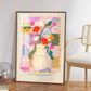 Wildflower Vase, Hand Drawn Abstract Flower Drawing, Floral Art Print, Maximalist Art Print, Colourful Home Decor, Pink Home Decor, Floral