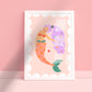 Purple Haired Mermaid Print, Kids Mermaid Room, Kids Art Prints, Fun Art Print, Colourful Rainbow Poster, A5, A4, A3 Kids Wall Art,