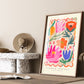 Flower Market Rotterdam, Hand Drawn Abstract Flower Drawing, Floral Art Print, Maximalist Art , Colourful Home Decor, Pink Home, Floral Art