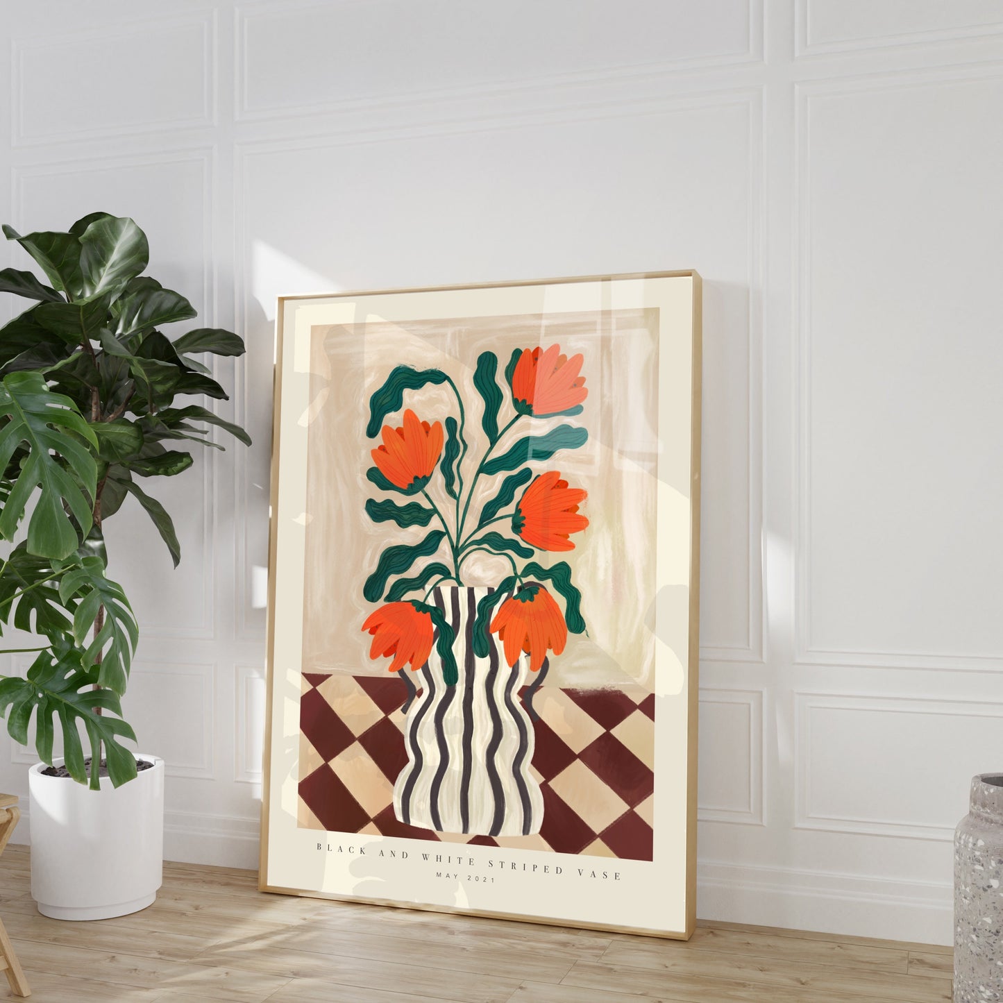 Black and White Floral Vase | Unframed