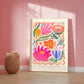 Flower Market Rotterdam, Hand Drawn Abstract Flower Drawing, Floral Art Print, Maximalist Art , Colourful Home Decor, Pink Home, Floral Art