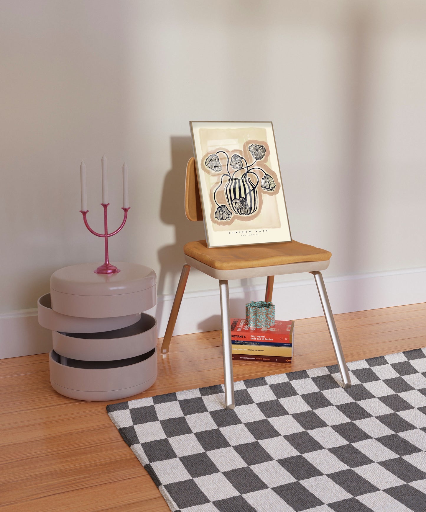 Blue and Cream Poppy Vase | Unframed