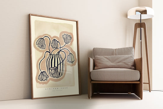 Blue and Cream Poppy Vase | Unframed