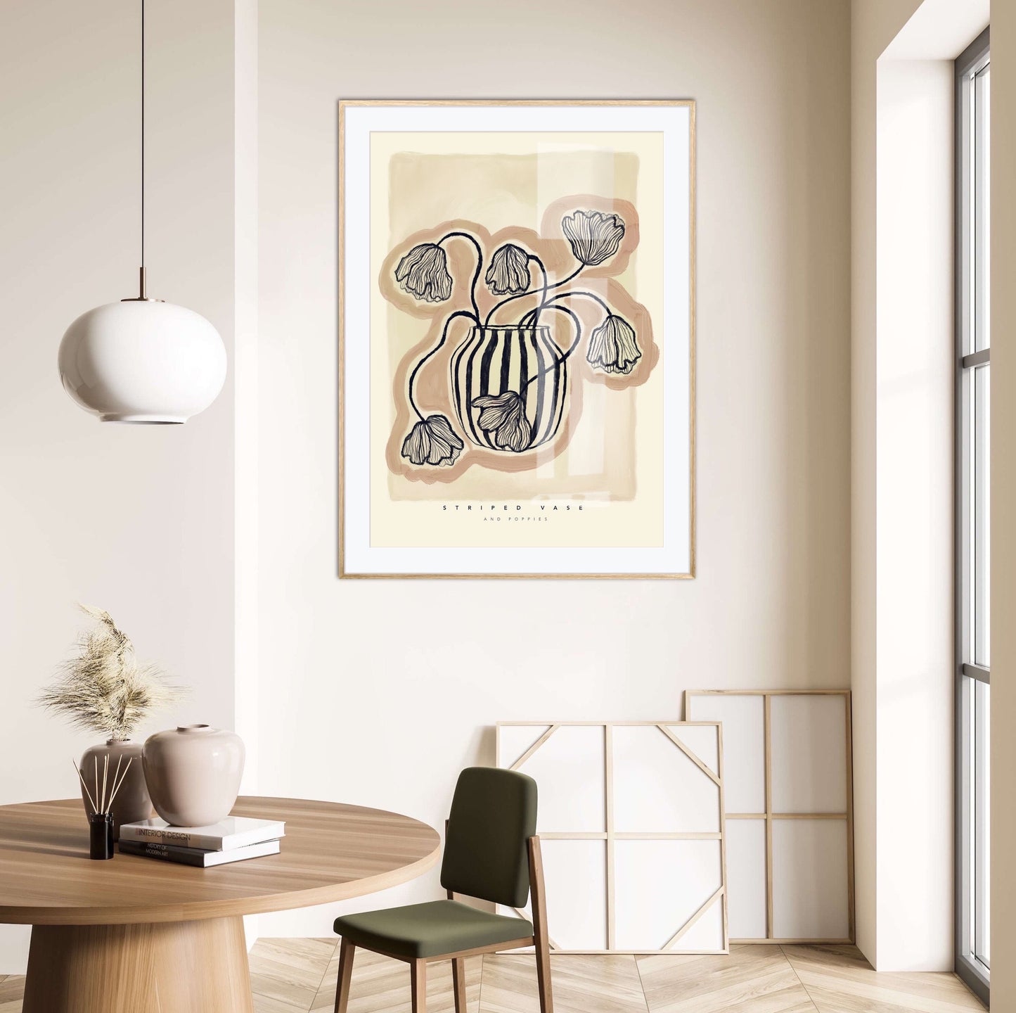 Blue and Cream Poppy Vase | Unframed